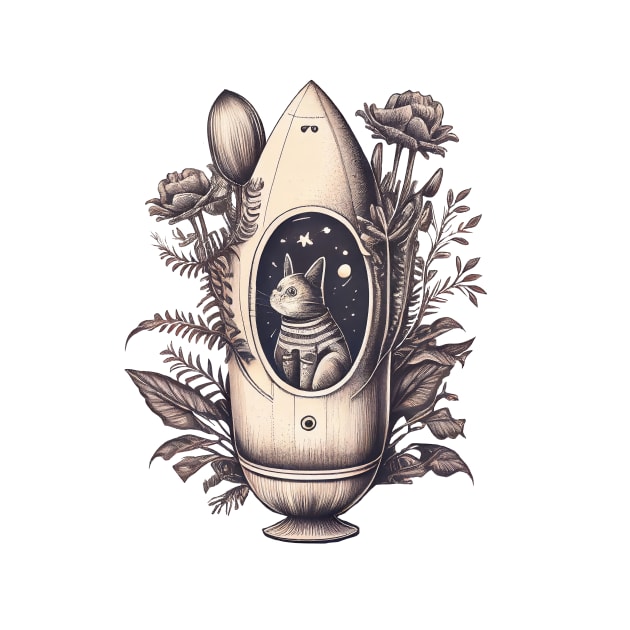 Cat in a rocket, space cat by One Eyed Cat Design