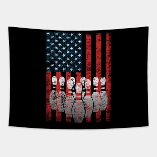 Vintage American Flag Bowling Pin Classic Bowler T-shirt Tapestry