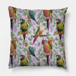 Conures in Eucalyptus Leaves in Pink Pillow