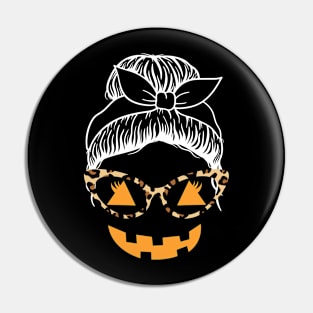 Leopard Jack O Lantern Face Halloween Messy Bun Pin