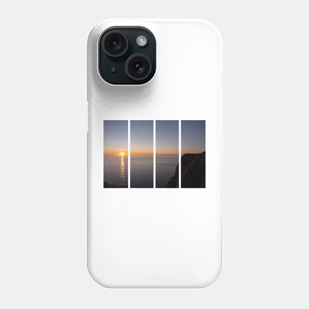 Wonderful landscapes in Norway. Nord-Norge. Beautiful scenery of a midnight sun sunset at Nordkapp (Cape North). Boat and globe on a cliff. Rippled sea and clear orange sky. Phone Case by fabbroni-art