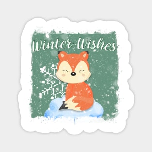 GREEN WINTER WISHES FOX Magnet