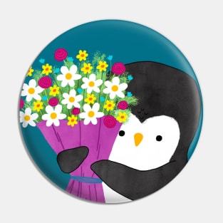 Penguin with Flowers Pin