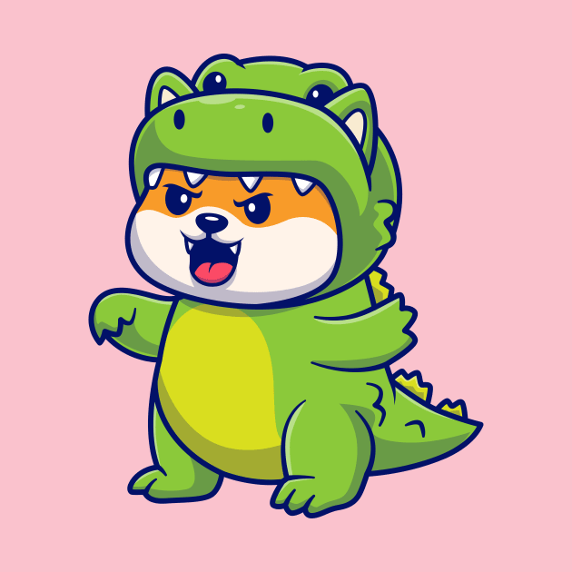 Cute Shiba Inu Dog Wearing Dino Costume Cartoon by Catalyst Labs