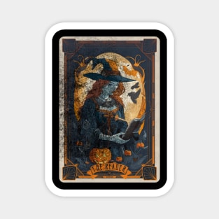 The Reader Retro Distressed Witch Halloween Tarot Card Magnet