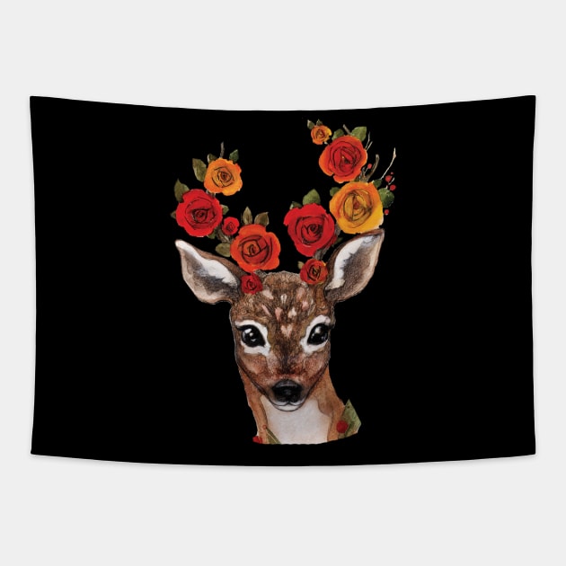 Floral Deer Tapestry by TatianaBS