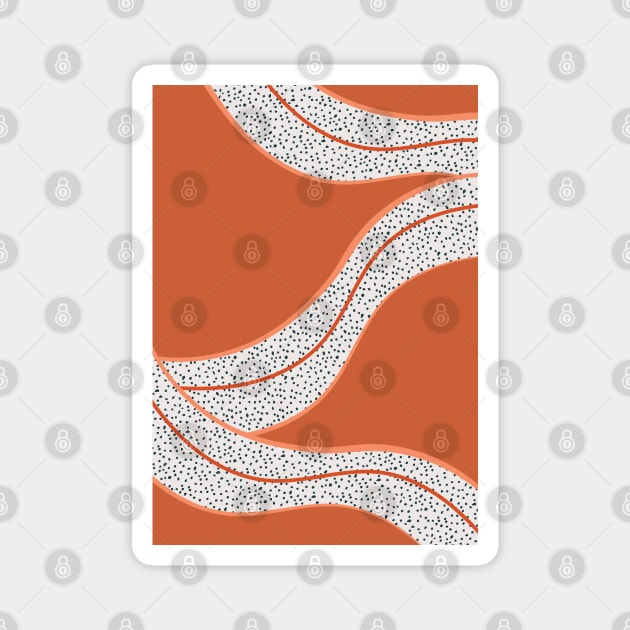 Orange Flowy Line Dots, Digital Drawing, Dotted Magnet by Colorable