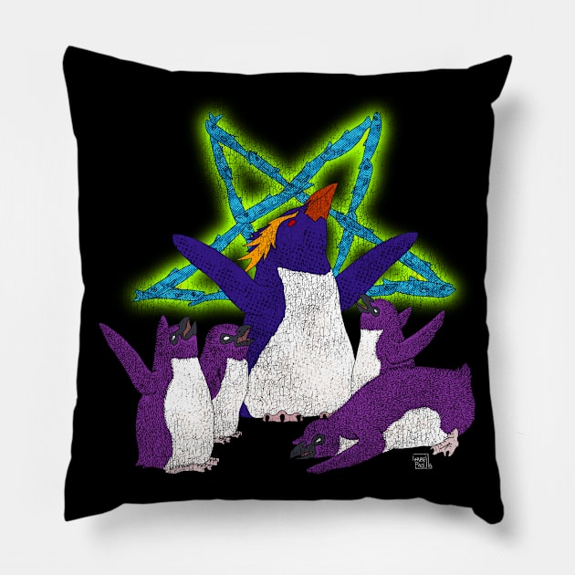 Penguin Worship Pillow by Defeated Tees