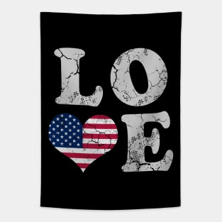 Love America USA  American Flag Heart Patriotic Tapestry