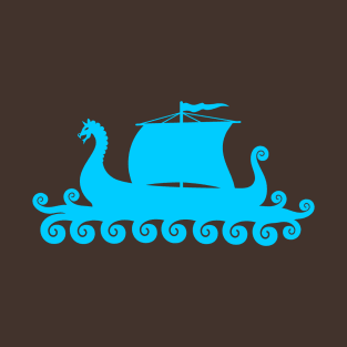 Blue Viking Ship Silhouette T-Shirt