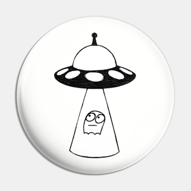 UFO Abducting Scared Ghost - Pen on Paper Pin by JadedOddity