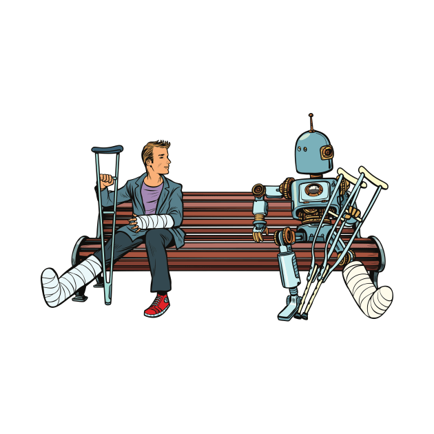 Human And Robot With Broken Legs by waltzart