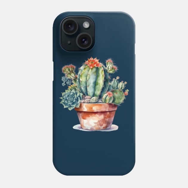 Watercolor Flowering Cactus Succulent Garden Phone Case by AI Art Originals