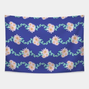 Watercolor flower garland on blue Tapestry