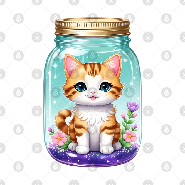 Cute Cat With Beautiful Flowers In Mason Jar by HappyDigitalPOD