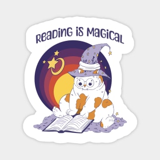 Reading Is Magical Adorable Cat in Witch Hat design Magnet