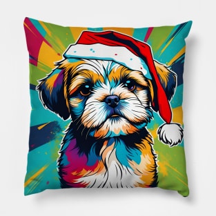 Shih Tzu Wearing A Santa Hat Pop Art Puppy Pillow