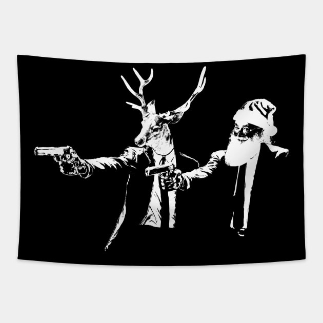 Santa Claus And Reindeer Christmas Banksy Pulp Fiction Tapestry by Bevatron