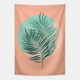 Tropical palm leaves (turquoise and blush background) Tapestry