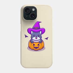 Cute Witch Cat With Pumpkin Halloween Phone Case