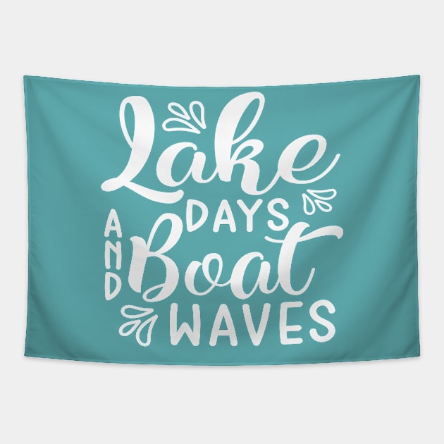 Lake Days and Boat Waves Camping Tapestry by GlimmerDesigns