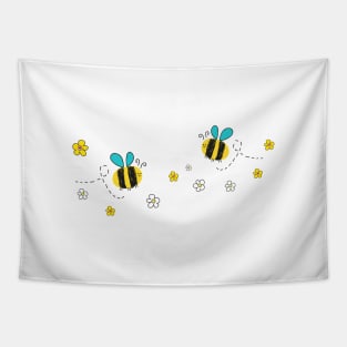 Doodle honey bee vector with colorful flowers Tapestry