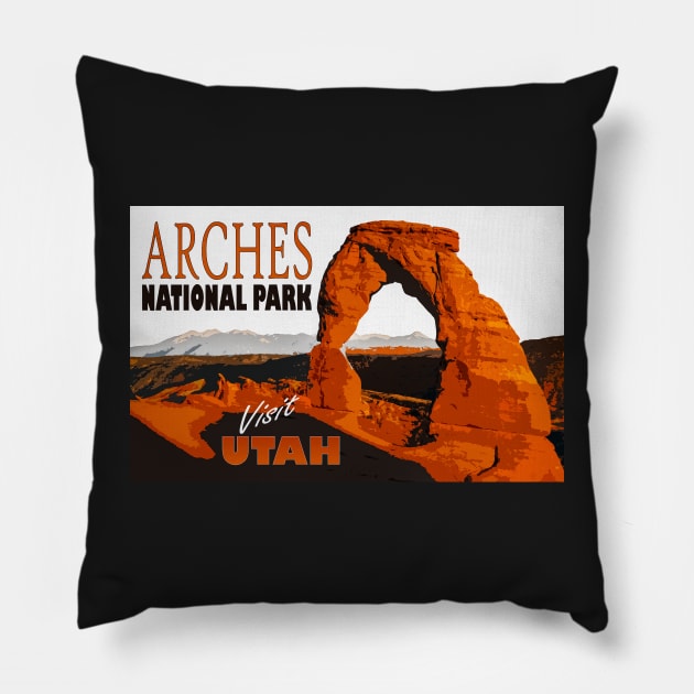 Beautifully Restored Vintage Travel Advertisement Print To Arches National Park In Utah Pillow by vintageposterco