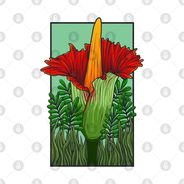 Vintage doodle illustration of Red Corpse Flower by Wahyuwm48