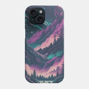 Magical Japanese Night Mountain Landscape With Moon And Trees Phone Case