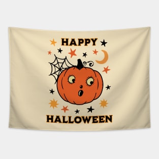 Vintage Happy Halloween Folk Art Retro Jack O Lantern Pumpkin Tapestry