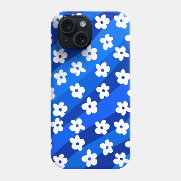 Groovy, Retro Flowers on a Blue Wavy Background Phone Case by OneThreeSix