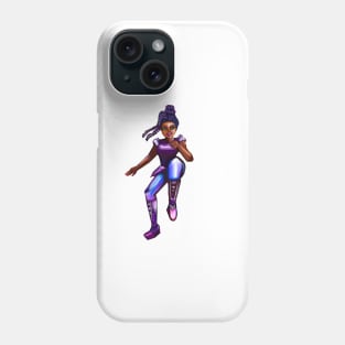 Black anime superhero green eyed girl from outer space doing a high knee kick ! beautiful  black girl with Afro hair, brown eyes, Cherry pink lips and dark brown skin. Hair love ! Phone Case