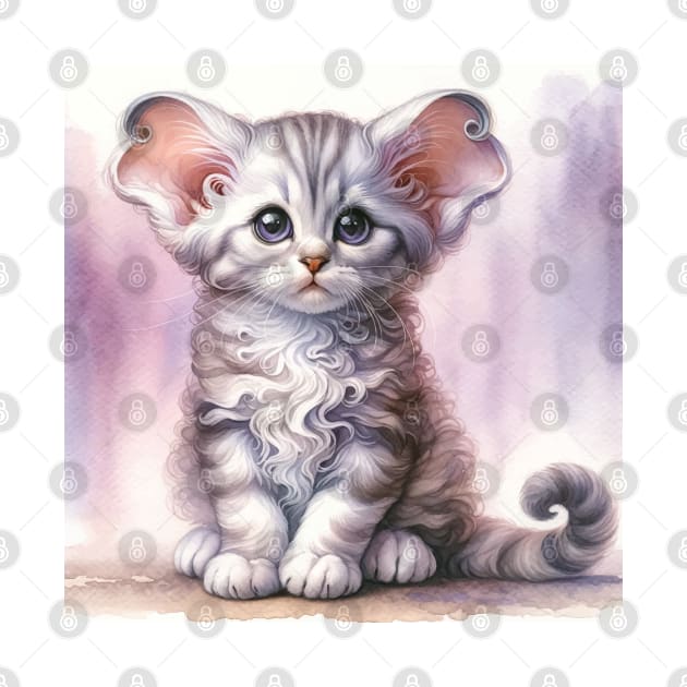 American Curl Watercolor Kitten - Cute Kitties by Aquarelle Impressions