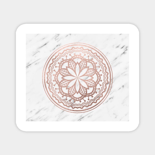 Marble mandala - soft rose gold on white Magnet by marbleco