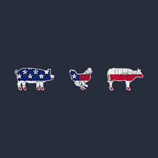 American Flag Farm Animals USA BBQ T-Shirt