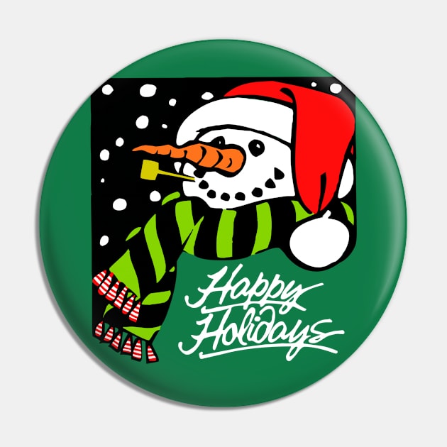 Happy Holidays Snowman Pin by LefTEE Designs