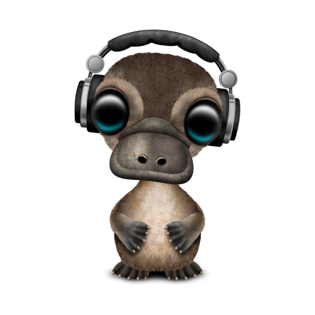 Cute Baby Platypus Deejay Wearing Headphones by jeffbartels