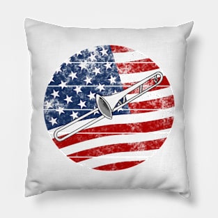 Trombone USA Flag Trombonist Brass Musician 4th July Pillow