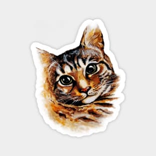 Stray Cat Portrait Watercolor Artwork Magnet