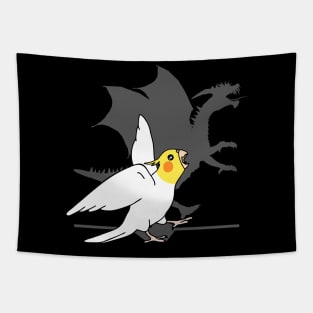 Lutino Cockatiel Dragon Shadow Tapestry