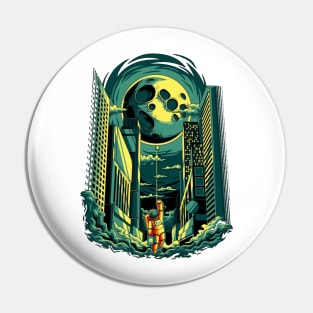 Moon with Astronaute in the city Pin