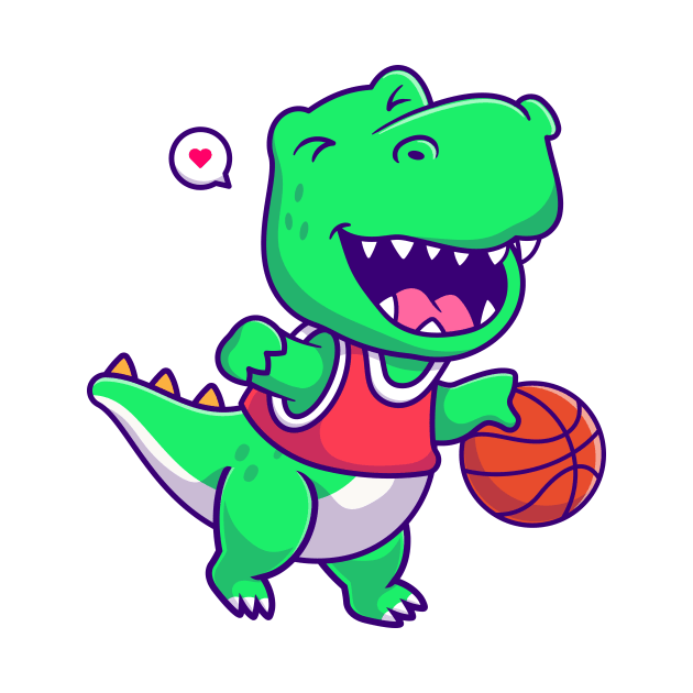 cute dinosaur playing basketball by sufian