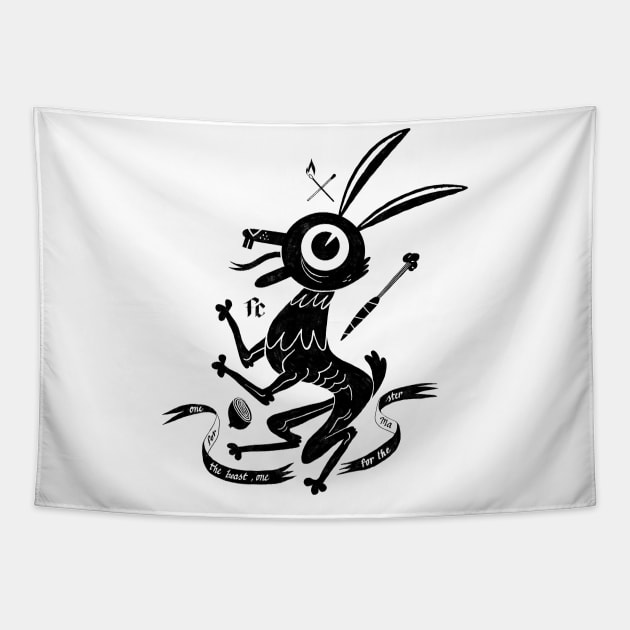 Garden Hare black print Tapestry by Freaking Creatures