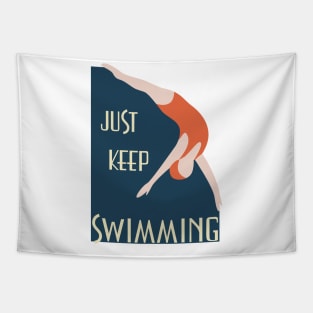 Vintage vibe retro poster just keep swimming Tapestry