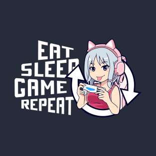 Eat Sleep Game Repeat cute gamer girl T-Shirt