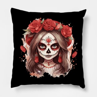 Cute Skull Girl - Halloween Design Pillow