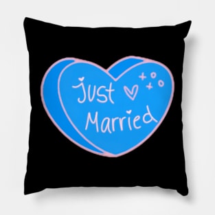 Just Married Blue Heart Pillow