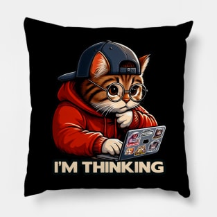 I'm Thinking meme Tabby Cat Pillow