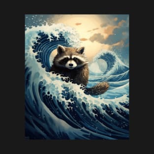 Japanese Raccoon Surfer Great Wave Off Kanagawa T-Shirt