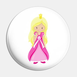 Cute Princess, Crown, Blonde Hair, Pink Dress Pin